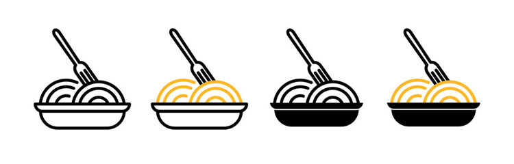 Noodles and sauce line icon. Pasta dish icon in black and white color.