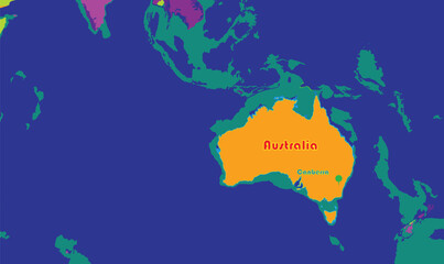 The Commonwealth of Australia map. The country is famous for its animals as kangaroo, different weather due to geographic location and the Australian continent. Other countries' summer will be winter