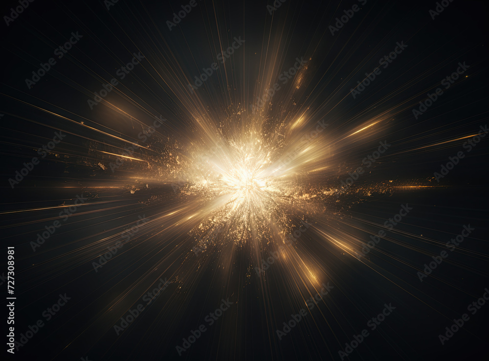 Poster sun flare with yellow rays and beams on dark background