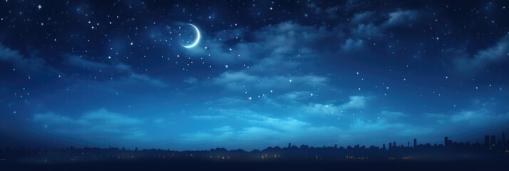 colorful background, night landscape with moon and stars