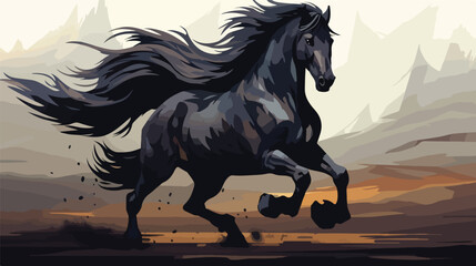 Beautiful black horse vector 2D illustration.