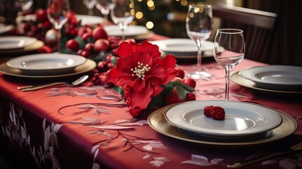 A Red Table Runner With Ornaments
