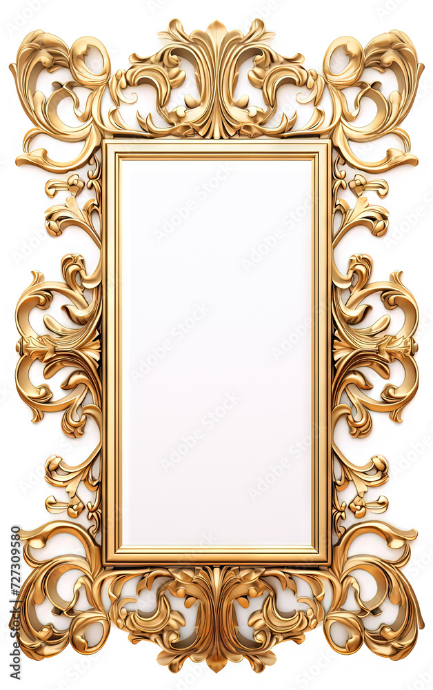 Sticker golden ornamental frame in royal or empire style. retro golden frame with vintage ornament. .