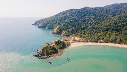 High angle drone shot of Kao Lanta, Krabi, Thailand on a clear day in the summer, suitable for...