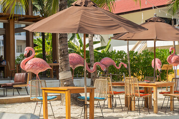 Visit a popular pink flamingo concept restaurant in a cafe next to the sea, Sue Flamingo, Ao Yon...