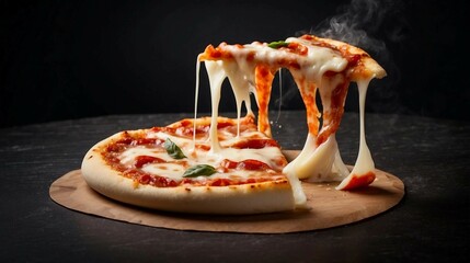 A slice freshly italian rounded pizza with mozzarella cheese and tomato