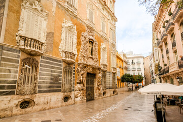Valencia, Spain - January 1, 2024: Rococo Spanish architecture and sights on the streets of...