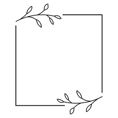 Fototapeta na wymiar square frame with black vector line art leaf decoration