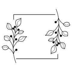 square frame with black vector line art leaf decoration