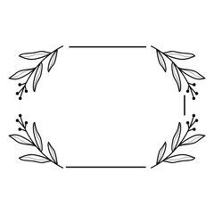 Fototapeta na wymiar rectangular frame with black vector line art leaf decoration