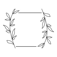 square frame with black vector line art leaf decoration