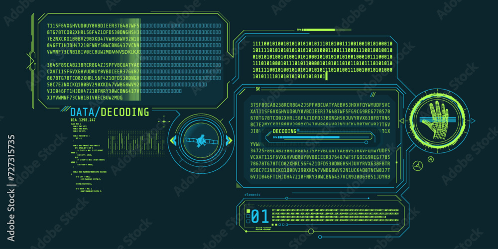Wall mural hud interface design for decoding satellite signals.