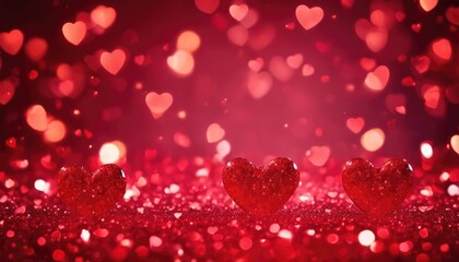Romantic red glitter hearts background
