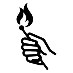 Hand hold matches fire hipster vintage vector logo icon, silhouette