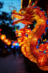 Fototapeta premium Celebration of the Chinese New Year in the night city - Lumining dragon