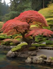 Beautiful Japanese maple trees in the Butchart Gardens Generative AI