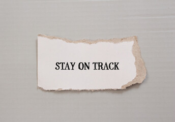 Stay on track words written on torn paper with gray background. Conceptual business symbol. Copy space.