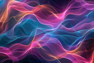 Fototapeta premium Colorful abstract wave patterns with neon glow. Futuristic background. Design for wallpaper, banner, poster. Cyberpunk aesthetics