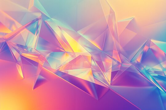 Geometric holographic crystal structures abstract background. 3D illustration. Synthwave, retrowave, vaporwave aesthetics. Retro style, webpunk, retrofuturism concept. 90s and 2000s era. 