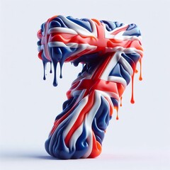 Glasss digit 7 in color of United Kingdom flag. AI generated illustration