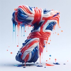 Glasss digit 7 in color of United Kingdom flag. AI generated illustration