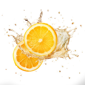 lemon in juice splash on transparent background ai generated