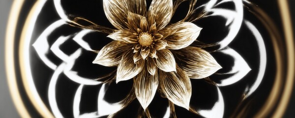 there is a gold flower that is in a black and white picture