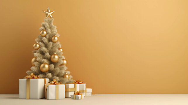 minimalist christmas background with christnas tree and gift boxes hyper realistic 