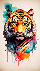 Behold the majestic giant tiger in a vibrant sticker&mdash;king of the jungle, its colorful presence evoking both awe and a touch of terribleness in this captivating image.