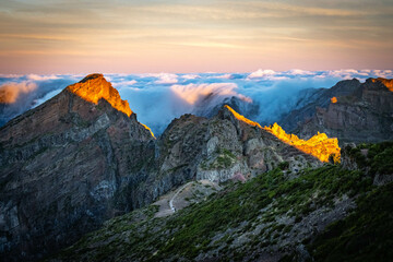 sunrise at pico do arieiro, madeira, trekking, outdoor, view, portugal, mountain, 