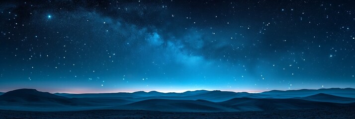Desert Scenery at Night: A Starry Blue Gradient Sky. - obrazy, fototapety, plakaty