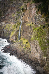 Vei da Noiva waterfall, bridal veil waterfall, madeira, rough north coast, near seixal, portugal, europe