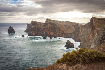 Miradouro da Ponta do Rosto, dramatic sky, misty day, sao lourenco peninsula, madeira, hiking, madeira, island, portugal