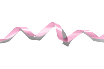 Pink silk ribbon on a white background. Isolated. Top view.