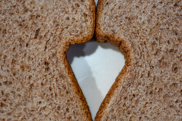 heart healthy whole wheat bread side by side form the shape of a heart