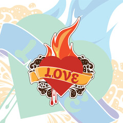 illustration of a fire and love with flower ornament