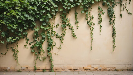 An old Wall Dressed in Hanging Green Leaves, a Captivating Symphony of Nature's Grace