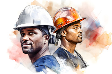 Construction Workers Portrait Illustration. Generative AI