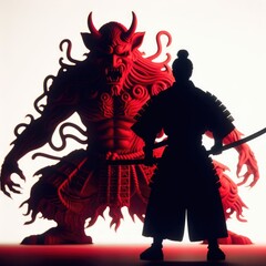 Fototapeta na wymiar japanese samurai vs red devil 