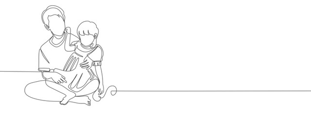 Fathers day line art style vector illustration, father and daughters one continous line illustration. Editable vector eps