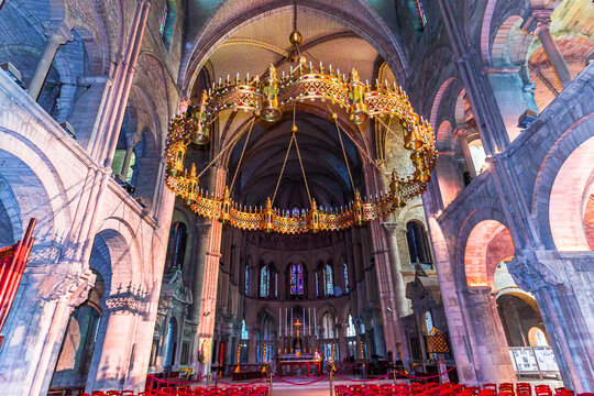 interiors and details of Saint-Remi basilica, Reims, France