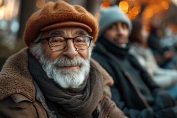 Fototapeta premium Happy elderly man enjoying a holiday, capturing memories with smiles and cultural exploration.