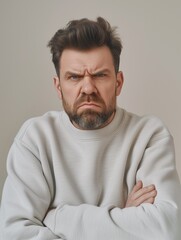 Fototapeta premium Man angry at minimalist outfit