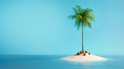 palm tree island with coconuts, paradise, summer