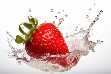 Strawberries falling on the water surface