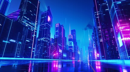 Bright and Colorful Tech City - Futuristic Illustration


