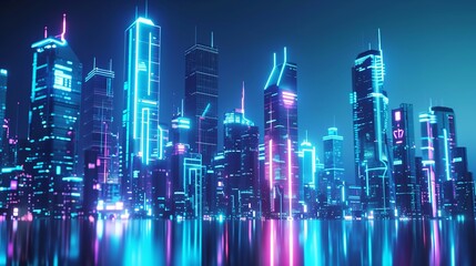 Fototapeta na wymiar Bright and Colorful Tech City - Futuristic Illustration