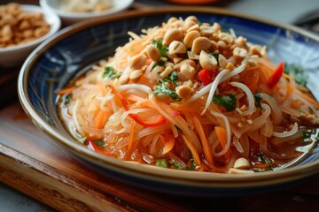 Som Tum: A zesty papaya salad, combining shredded papaya, chilies, lime, fish sauce, and peanuts.