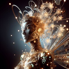 An image of a woman with glowing hair, intricate transhuman, portrait of female humanoid, cyborg goddess in cosmos, detailed cosmic angelic robot, an image of a beautiful cyborg