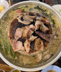 Grilled pork on a charcoal grill,Thai food